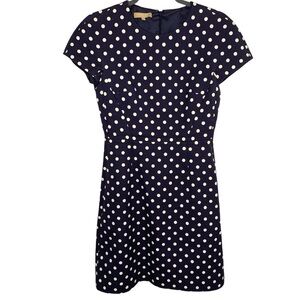 Michael Kors Collection Made in Italy Navy White Polka Dot 4 Cotton Silk Dress